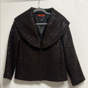 Alice + Olivia Chocolate Brown Portrait Collar Sequin Wool Jacket Small